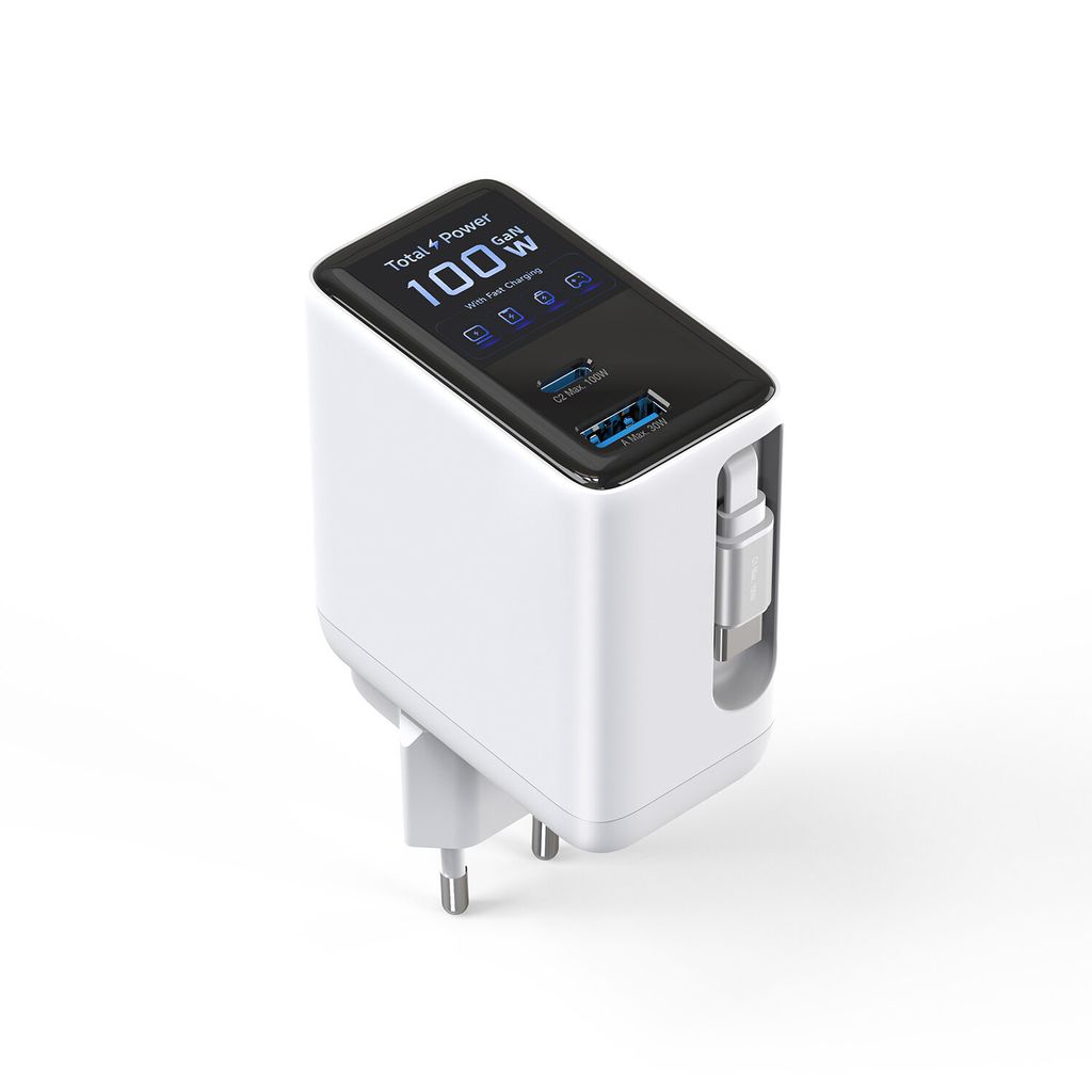 4Smarts GaN Flex 100W matkasovitin/laturi EU/USA - USB-C/USB-A + USB-C-kaapeli
