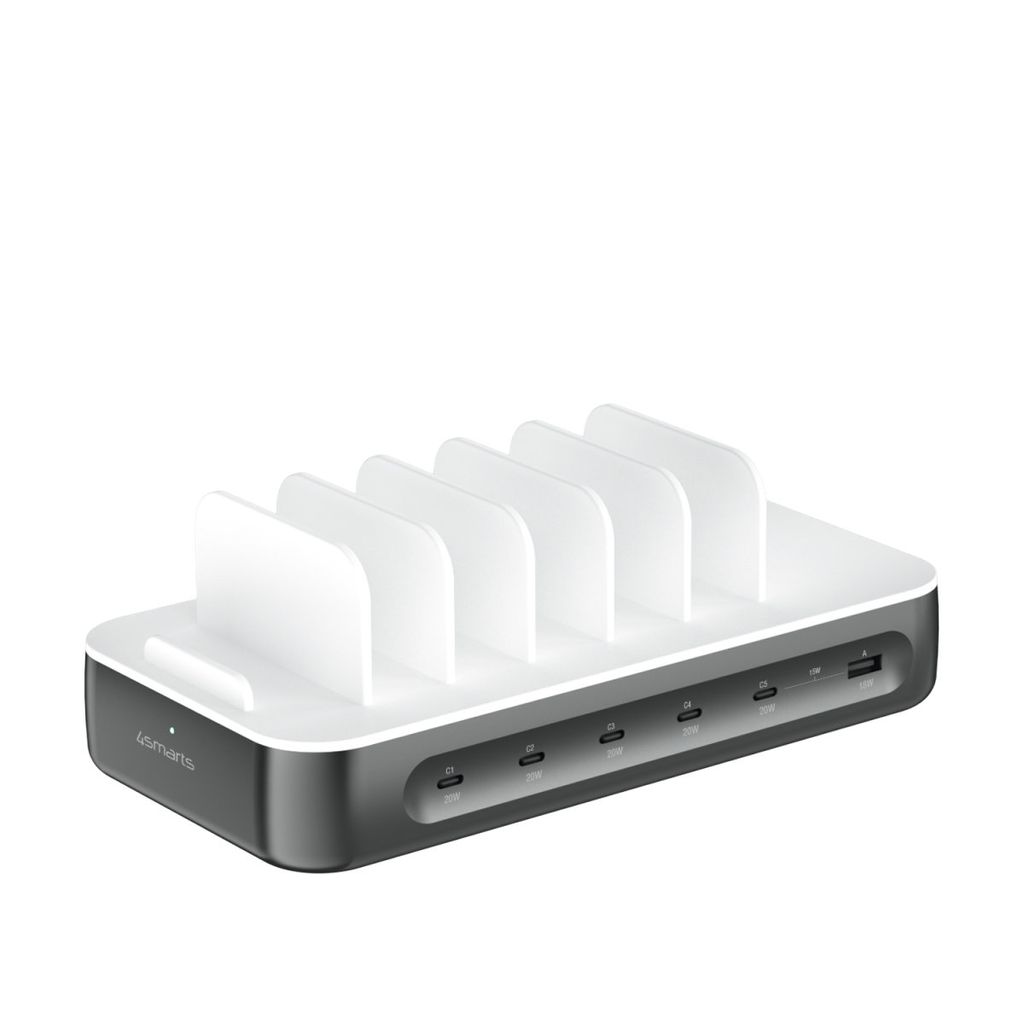 4smarts Team Laddstation 100 W – 5 USB-C + 1 USB-A med 6 kablar