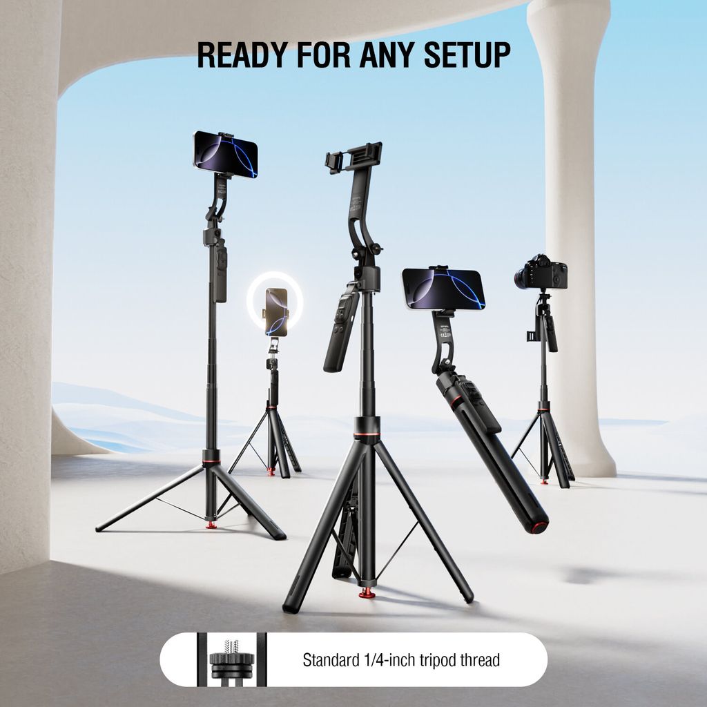 4Smarts 360° AI-stativ/selfiestang med ansiktssporing/fjernkontroll, 176 cm