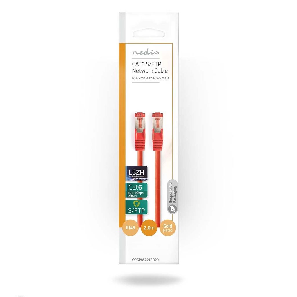 Nedis CAT6 nettverkskabel RJ45 S/FTP LSZH, 2m - rød