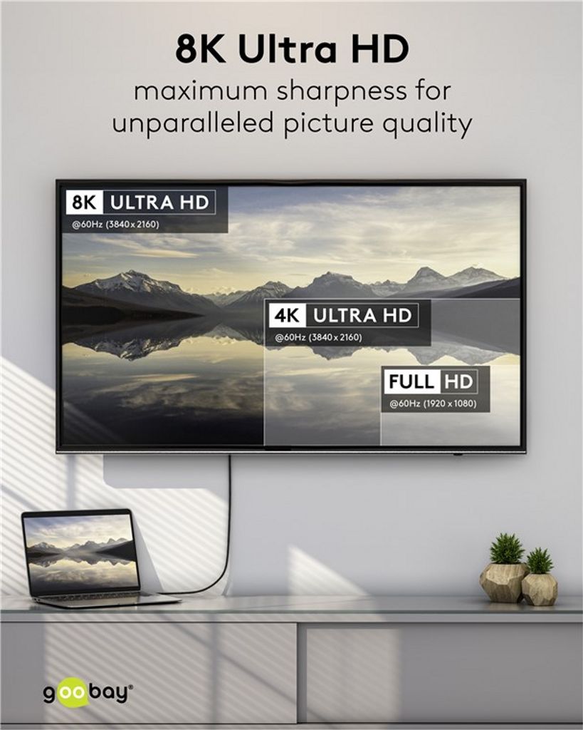 Goobay DisplayPort til HDMI-kabel 8K/60Hz, 1m