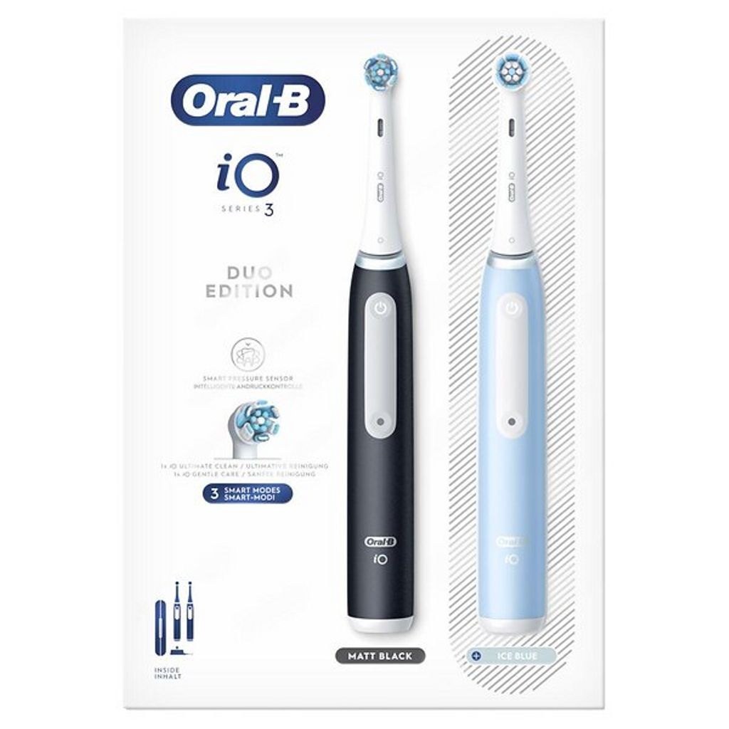 Oral-B iO Series 3 Duo elektrisk tandbørste, 2-pak - Sort/Blå