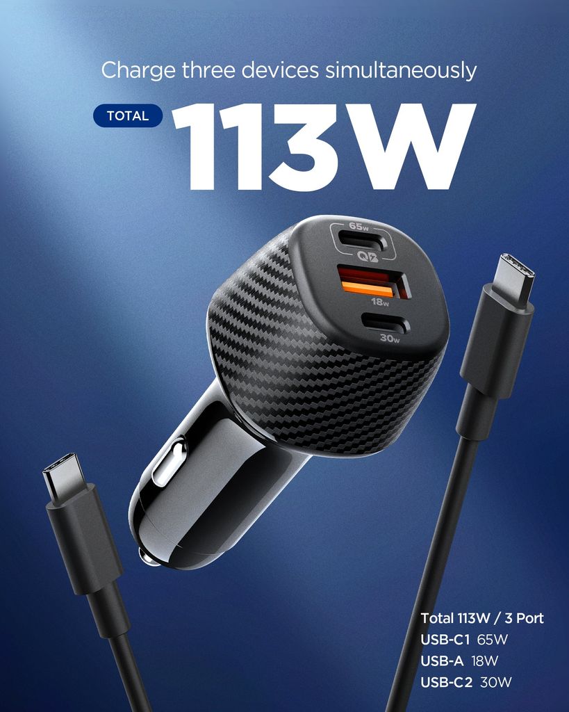 Spigen ArcStation EV1133 Essential 113W Billader USB-C/USB-A - Svart
