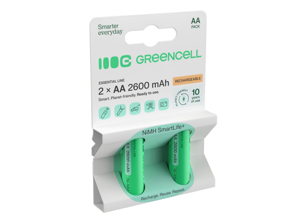 Green Cell oppladbare AA-batterier 2600 mAh, 1,2 V, 2-pakning