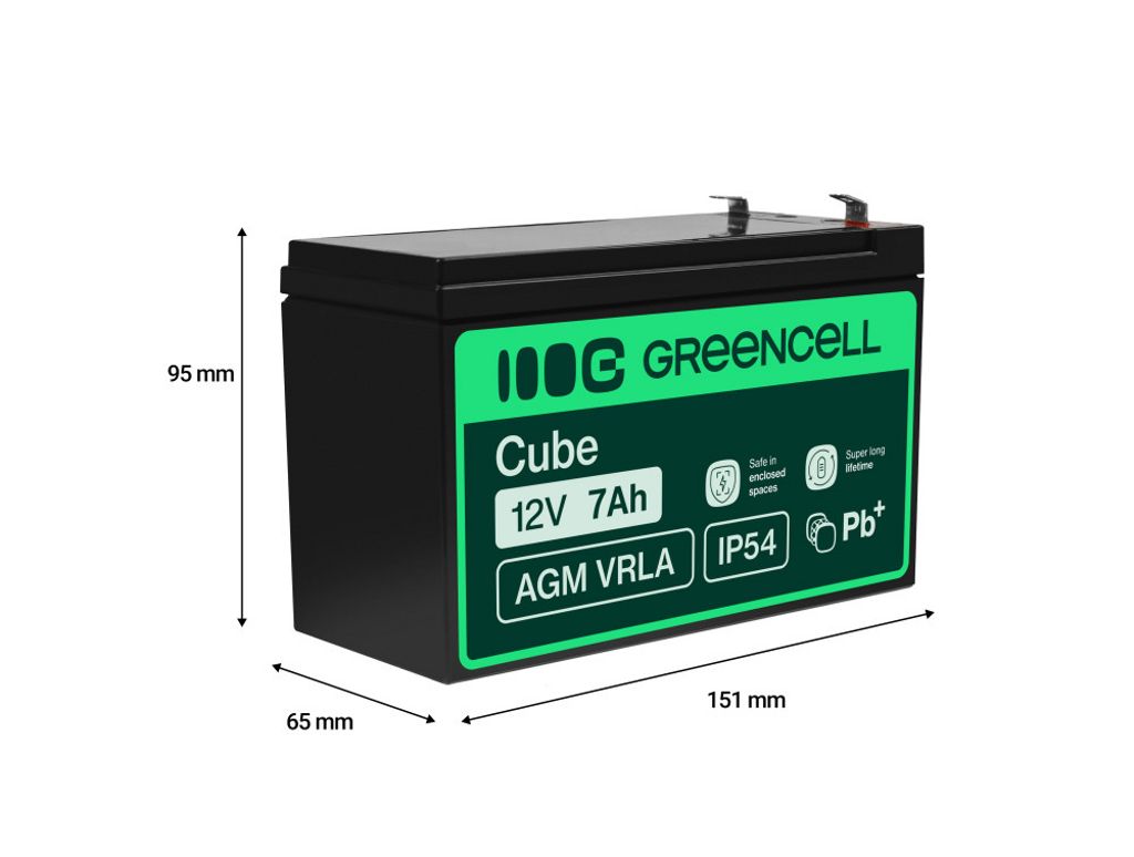 Green Cell AGM VRLA 12V 7Ah underhållsfritt batteri för UPS-enheter
