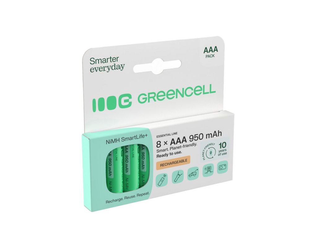 Green Cell 8x AAA HR03 950mAh Genopladelige Batterier Langtidsholdbar Strøm