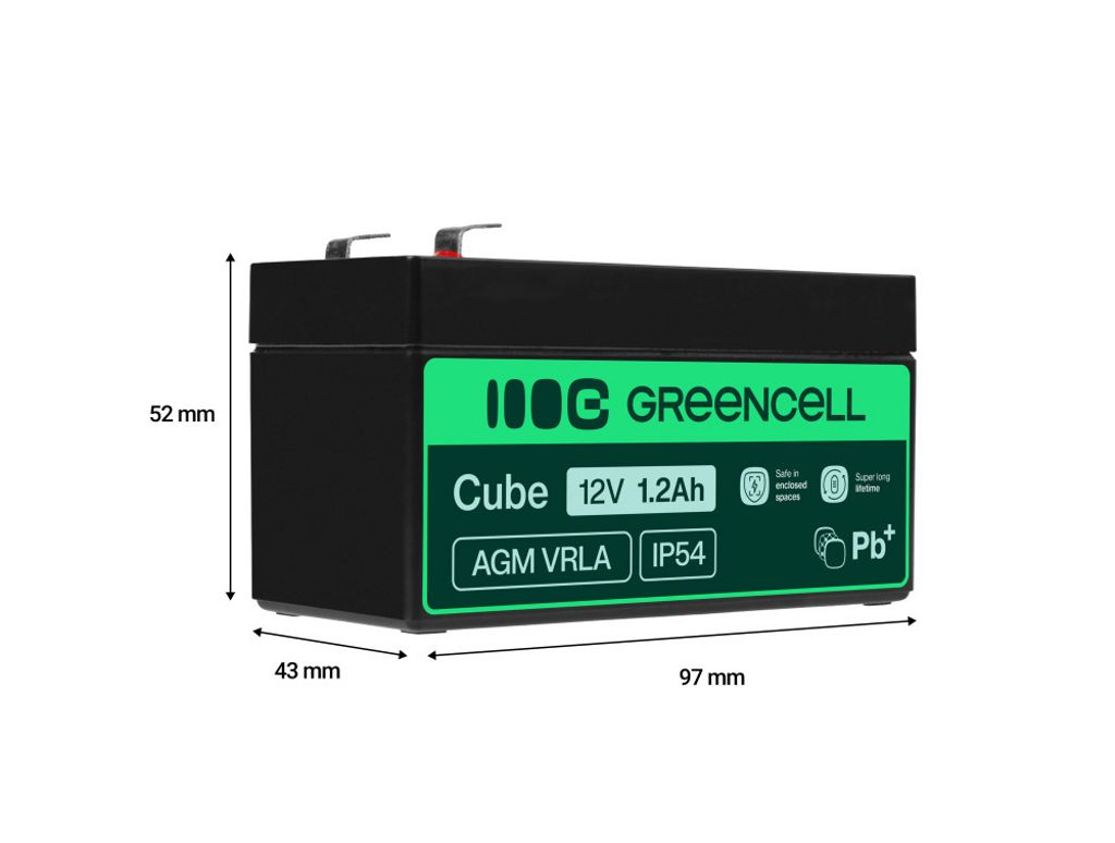 Green Cell 12V 1.2Ah VRLA-batteri för larm, kassaregister och leksaker