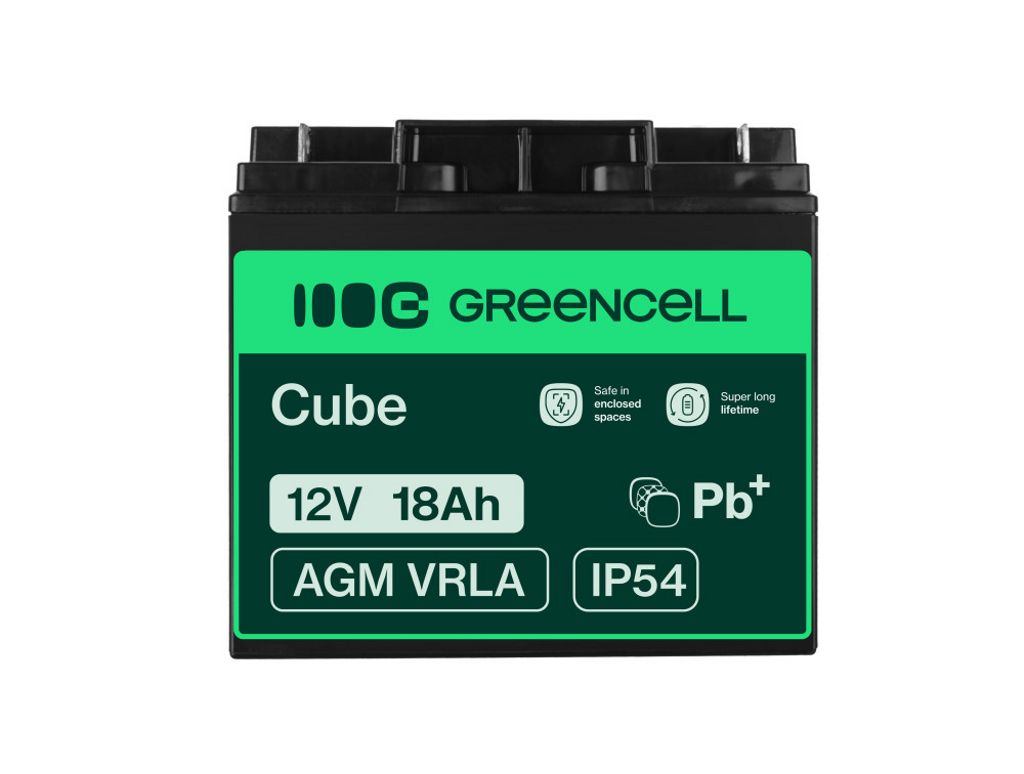 Green Cell AGM VRLA 12V 18Ah batteri för gräsklippare, skoter, båt, rullstol