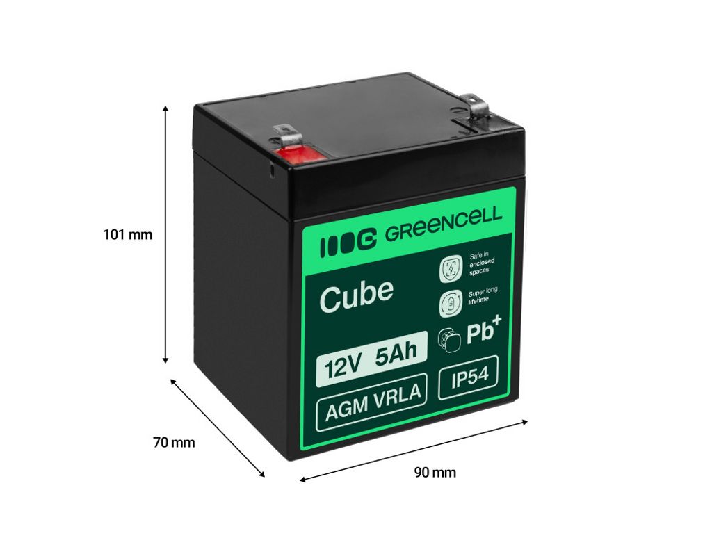 Green Cell AGM VRLA 12V 5Ah underhållsfritt batteri för larmsystem, kassaregister, leksaker
