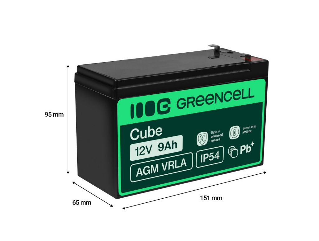 Green Cell AGM VRLA 12V 9Ah vedlikeholdsfritt batteri for UPS-enheter