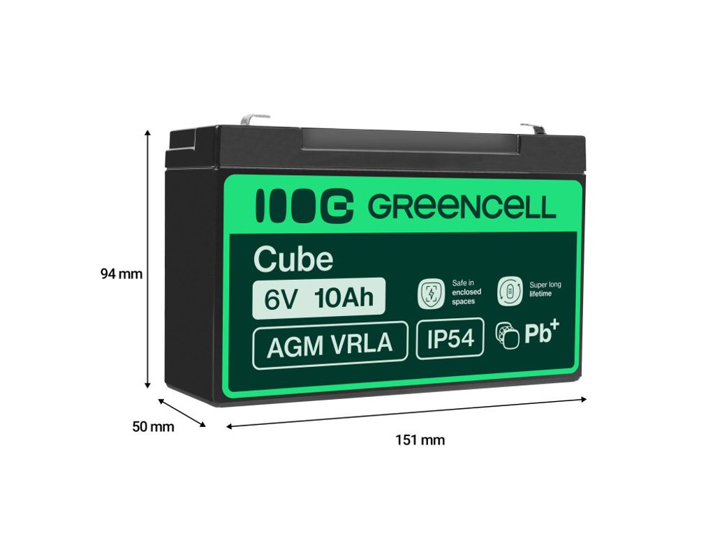 Green Cell 6V 10Ah VRLA-batteri til alarmer, kasser og leker