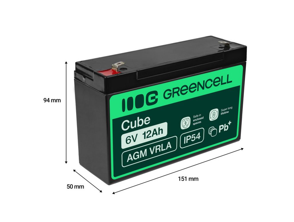 Green Cell AGM VRLA 6V 12Ah batteri for alarmsystemer, kasseapparater, leker