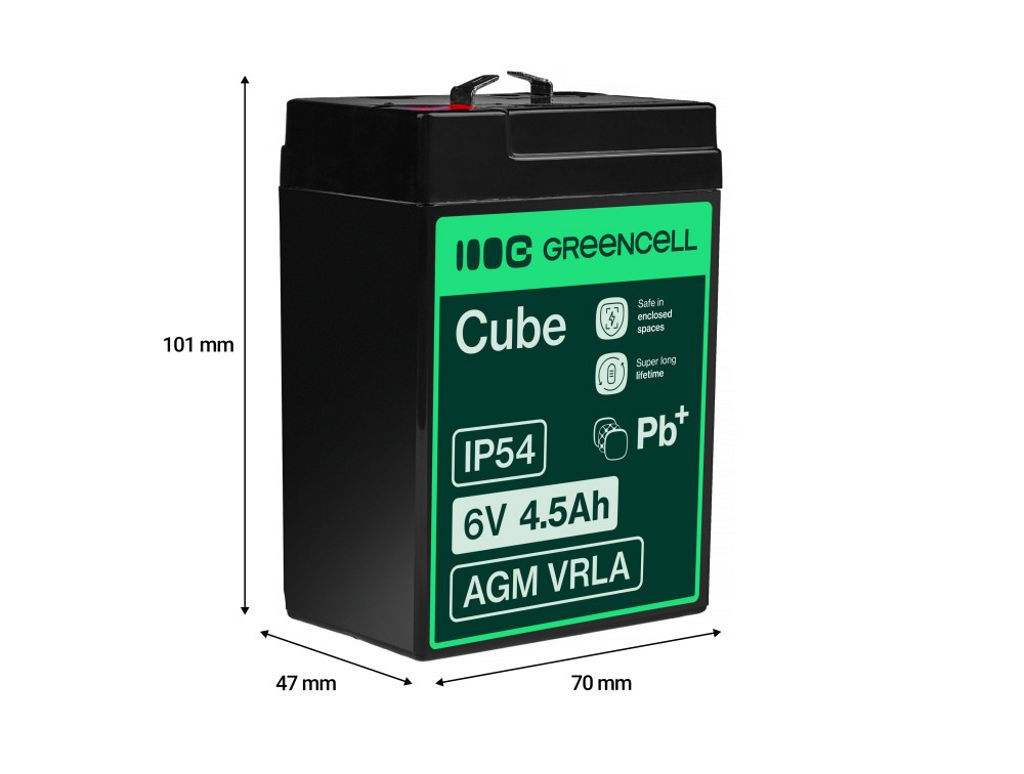 Green Cell AGM VRLA 6V 4,5Ah vedlikeholdsfritt batteri for alarmsystem, kasseapparat, leker