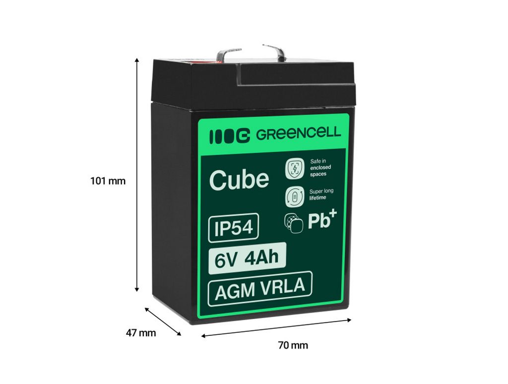 Green Cell 6V 4Ah VRLA-batteri for alarmer, kasseapparater og leker