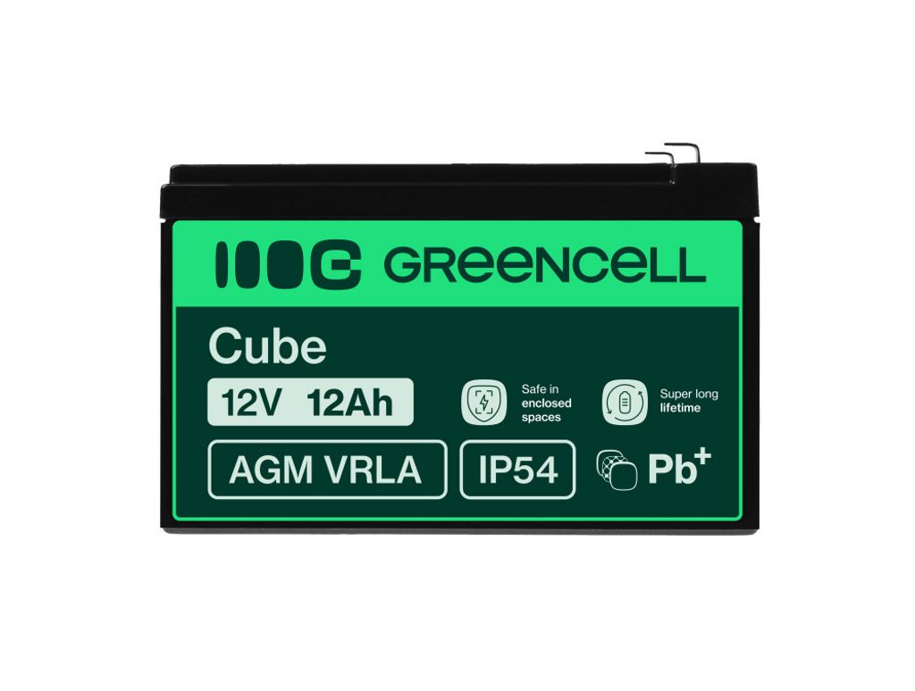 Green Cell AGM VRLA 12V 12Ah vedlikeholdsfritt batteri for alarmsystem, kasseapparat, leker