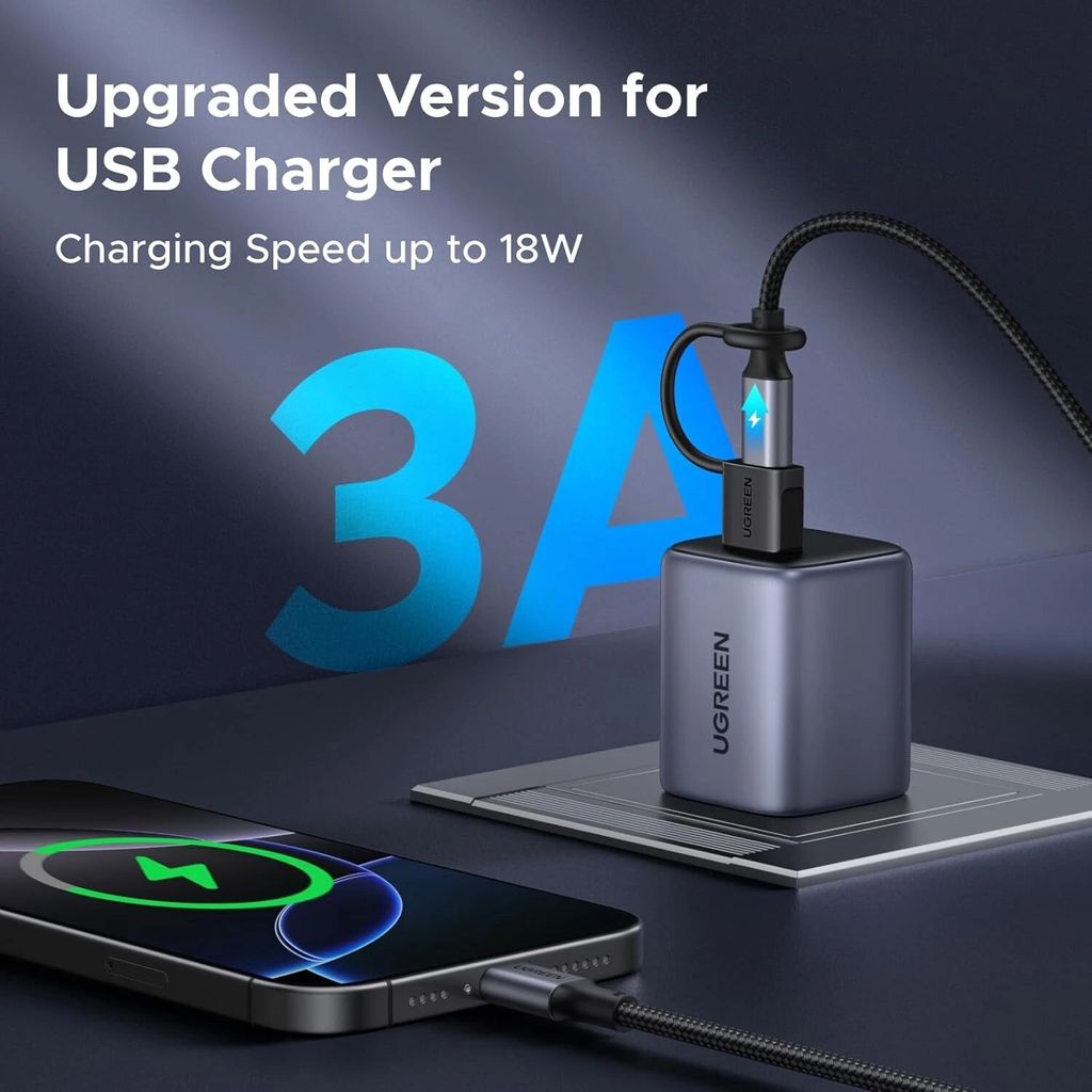UGREEN USB-A Male to USB-C Female Adapter, 2pcs - Black