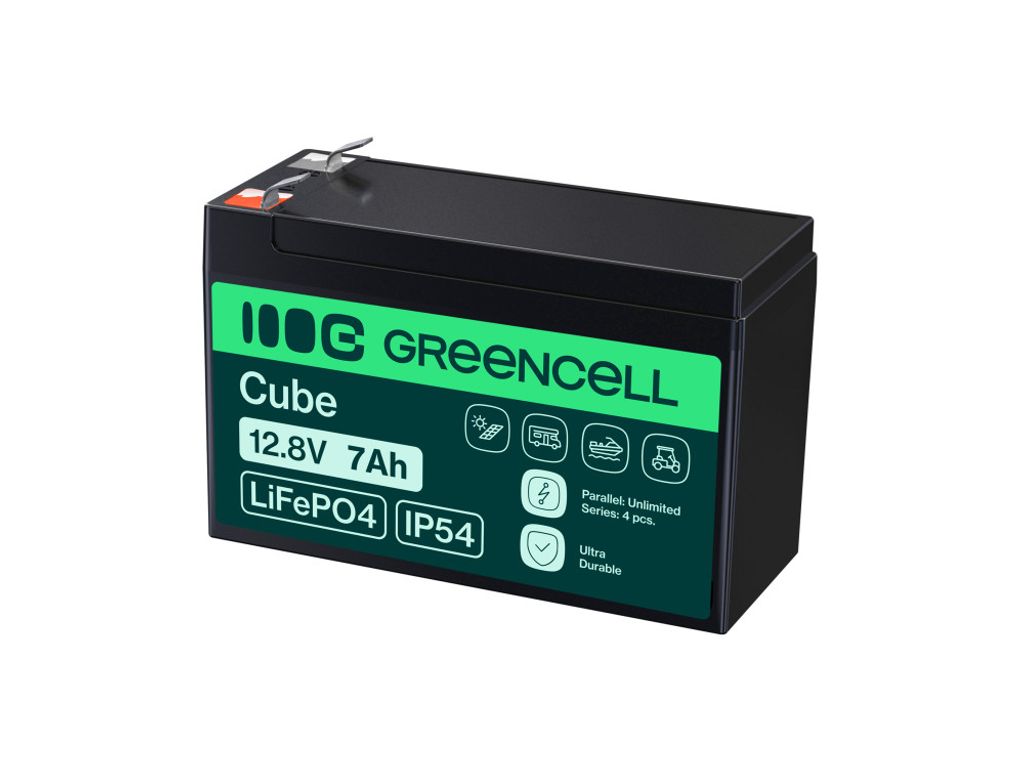 Green Cell CUBE 7Ah 12.8V LiFePO4 Batteri för UPS & Övervakning