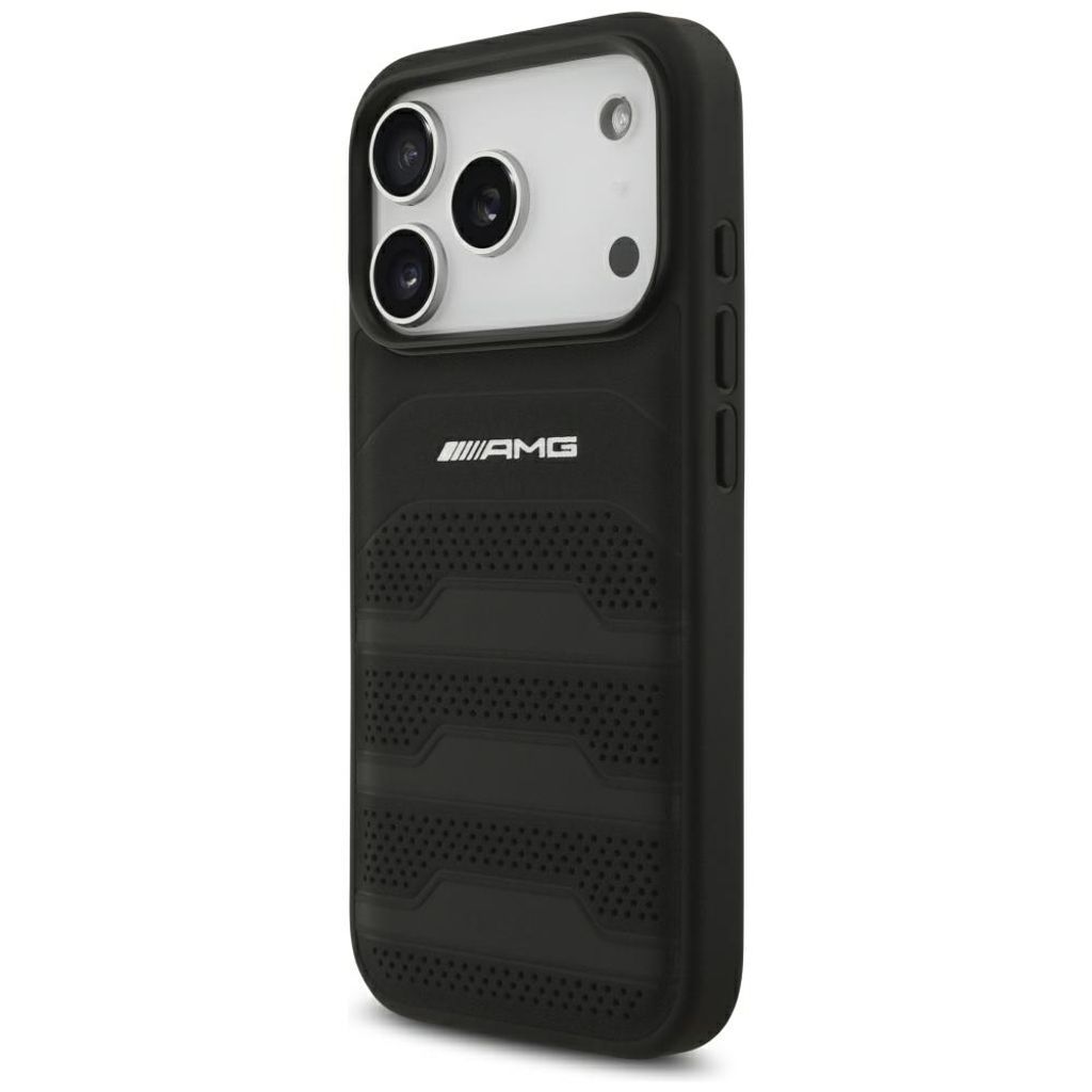 Mercedes AMG Leather Debossed Lines Logo -kuori till iPhone 18 Pro/17 Pro - Musta