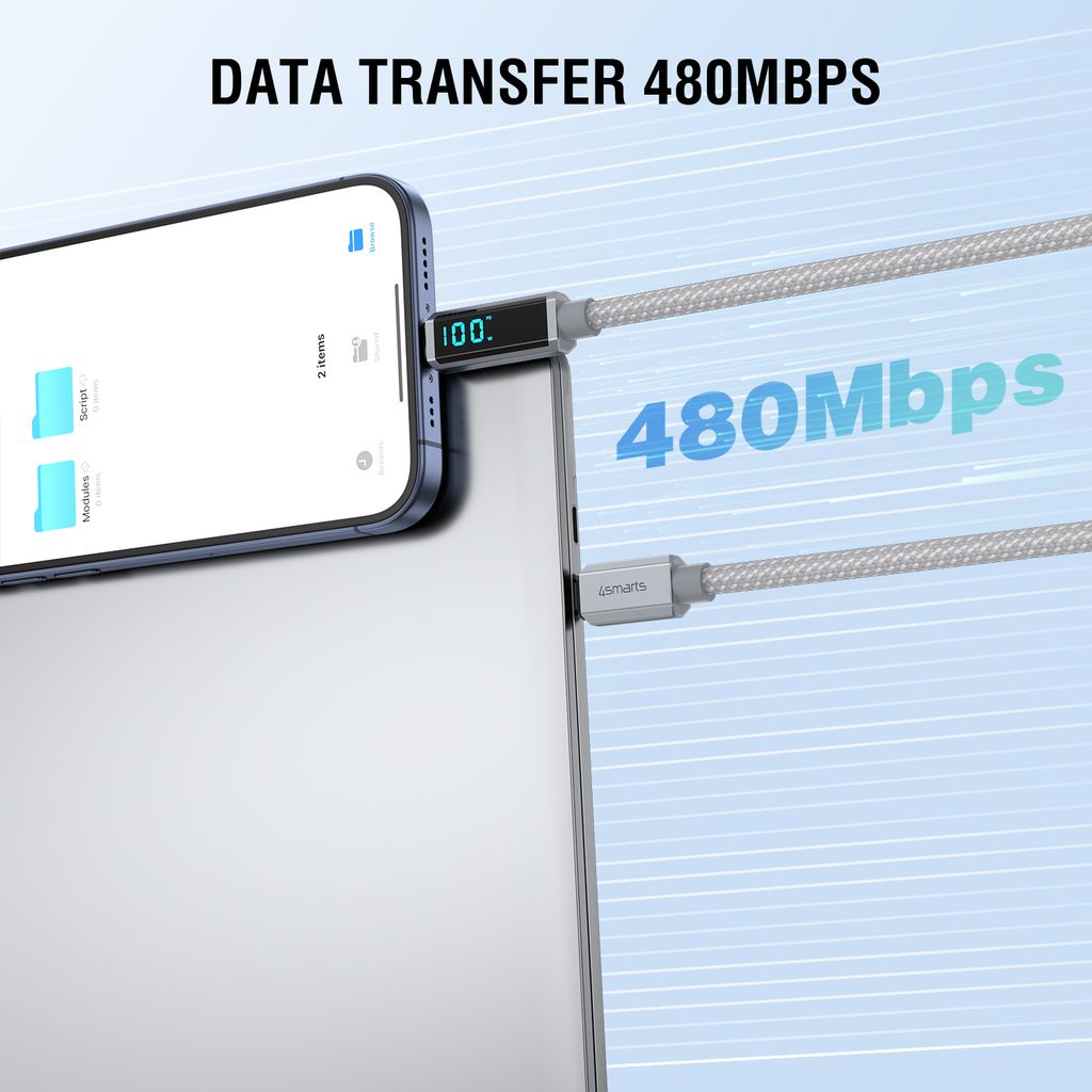4Smarts DigitCord 100W USB-C-kabel med skjerm – grå