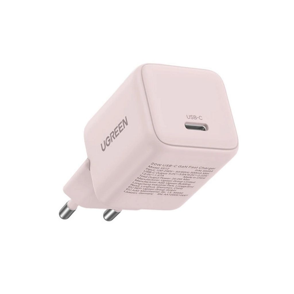 Ugreen X512 20W GaN USB-C vegglader – rosa