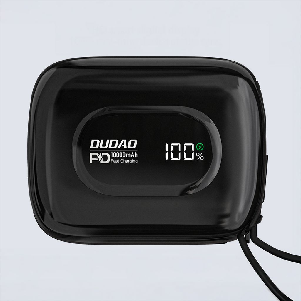 Dudao K32 powerbank 22,5 W 10000 mAh med USB-C/Lightning-kabler – svart