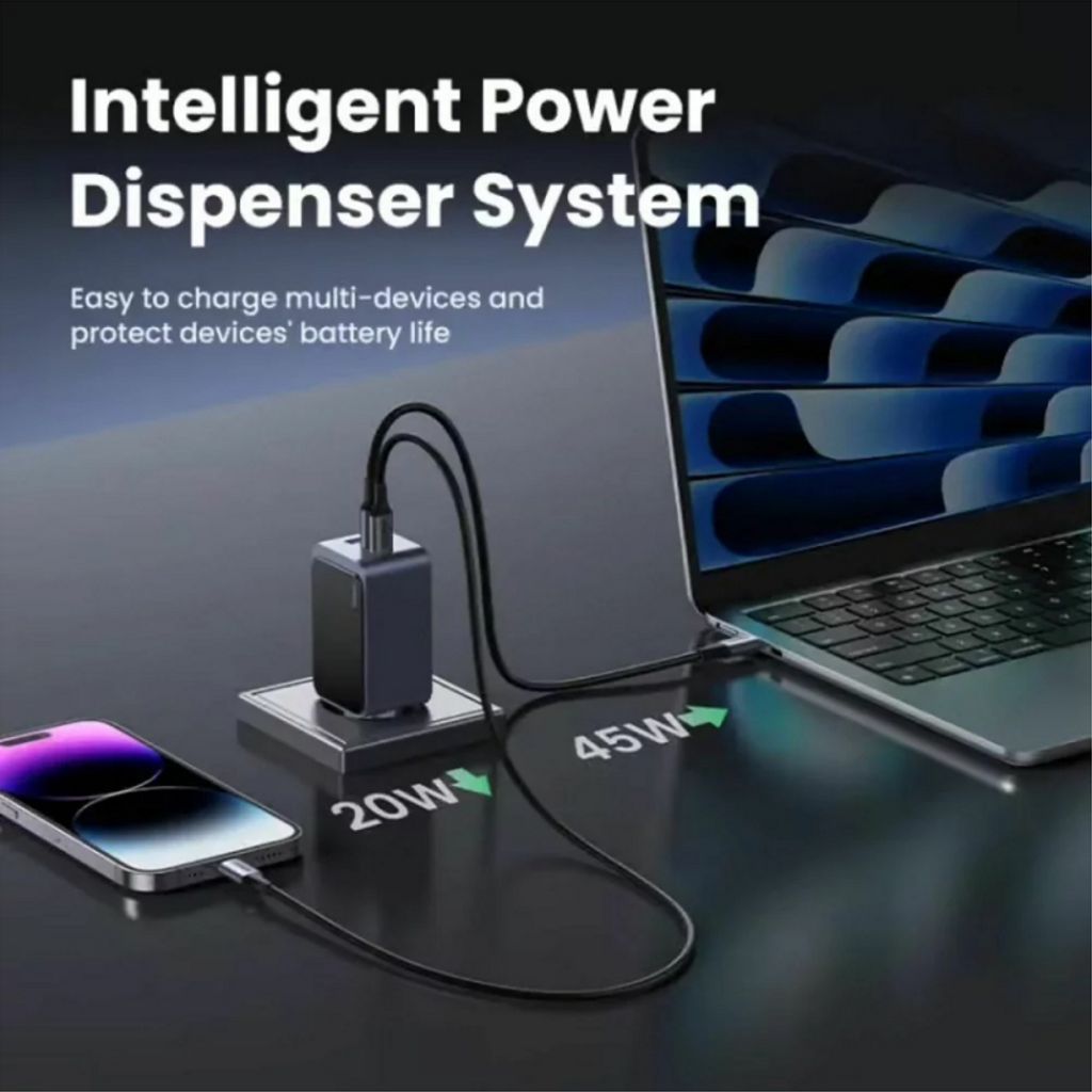 UGREEN Nexode Pro X553 65W seinälaturi – 2 x USB-C + 1 x USB-A