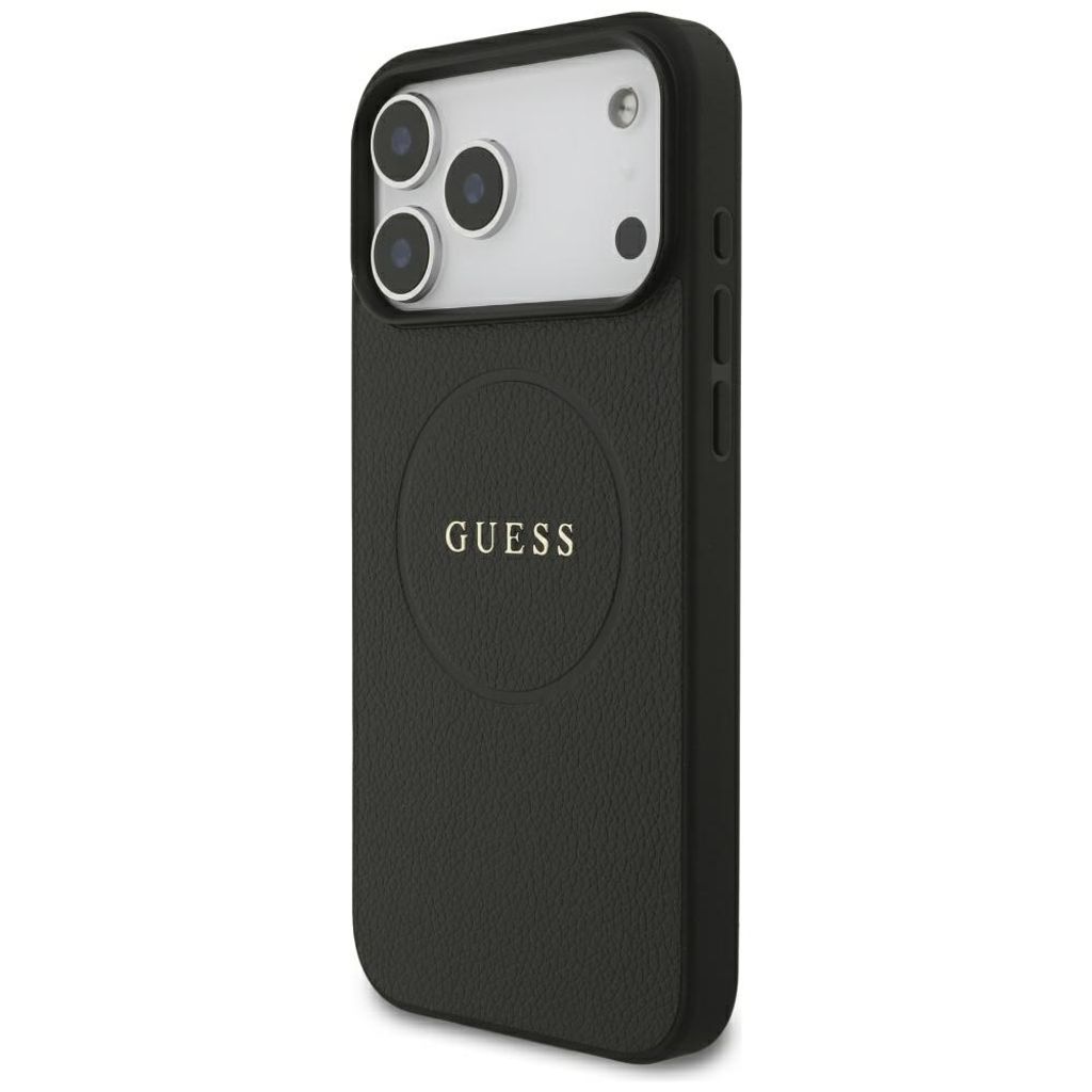Guess Grained Gold Ring MagSafe -kuori iPhone 18 Pro/17 Pro:lle - Musta