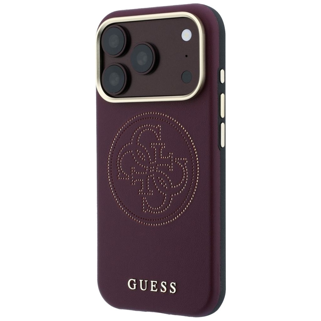 Guess Perforated 4G Gold Logo Magsafe -kuori iPhone 18 Pro Max:lle - Burgundi