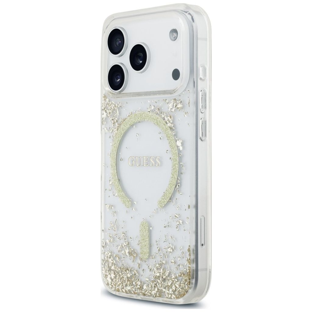 Guess Resin Glitter MagSafe -kuori iPhone 18 Pro Max:lle - Kulta