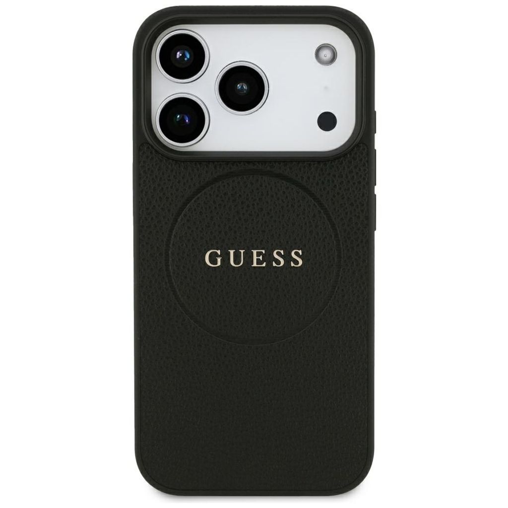 Guess Grained Gold Ring MagSafe -kuori  iPhone 18 Pro Max/17 Pro Max:lle - Musta