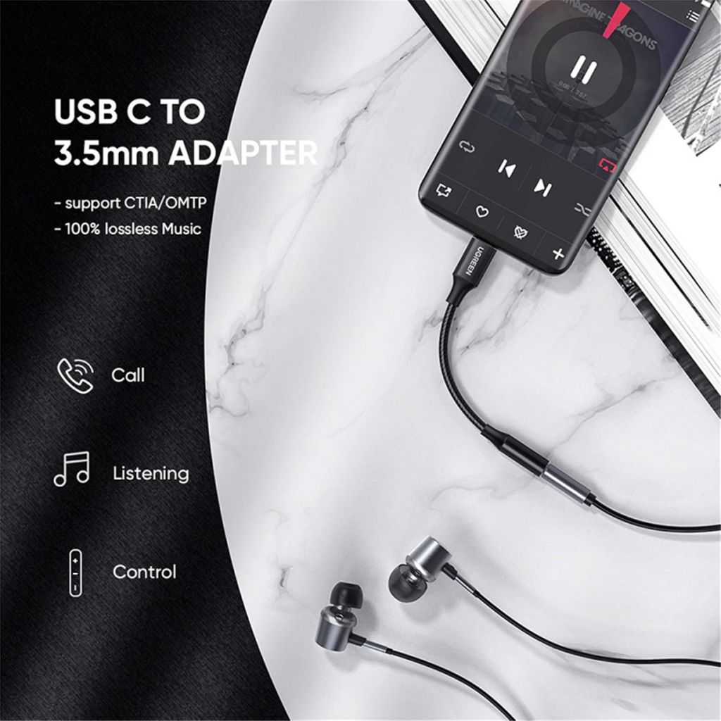 UGREEN USB-C til 3,5 mm lydadapter – svart