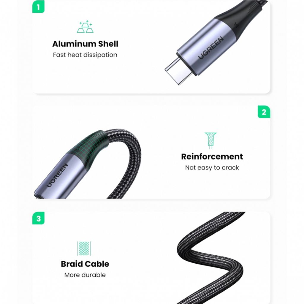 UGREEN US355 USB-C til USB-C kabel 100W – 1 m, sort