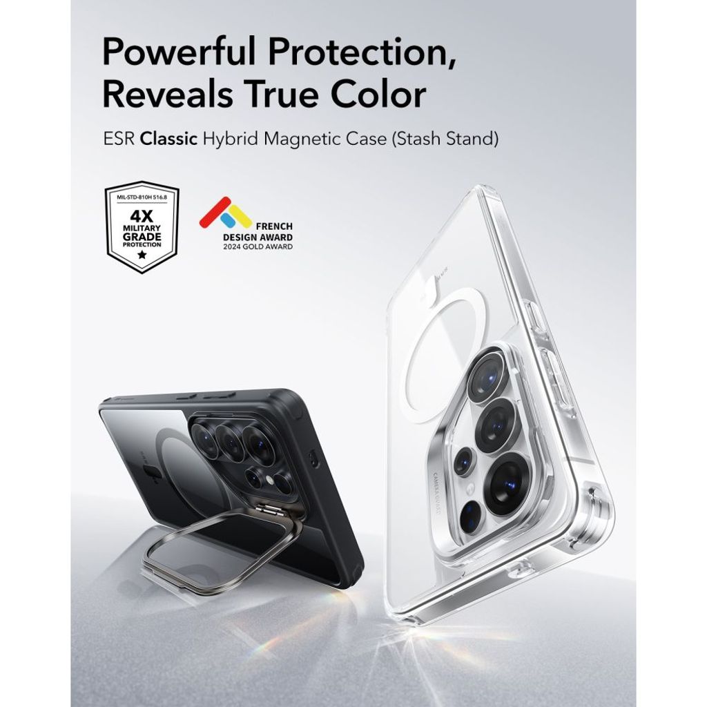 ESR Classic Hybrid Kickstand MagSafe Cover til Samsung Galaxy S26 Ultra - Gennemsigtig sort