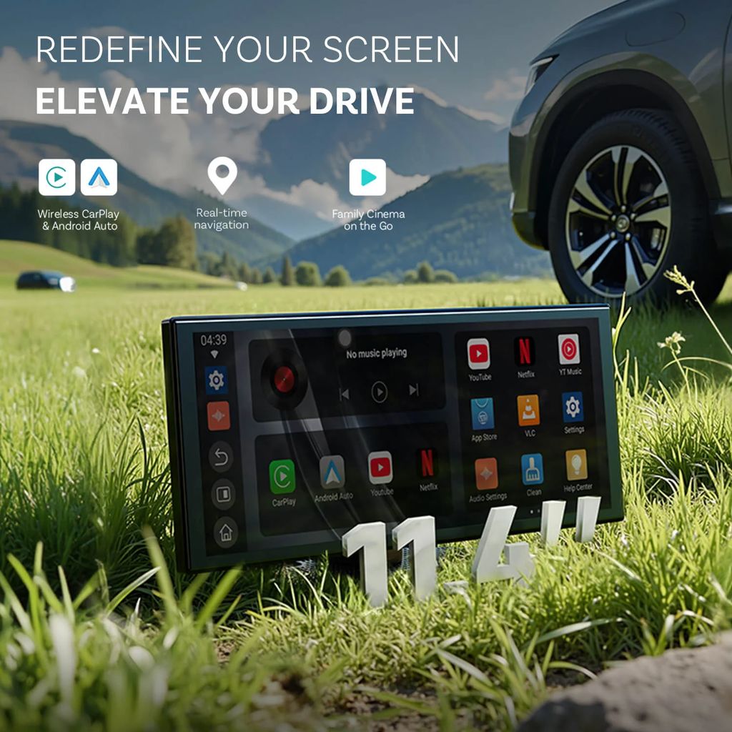 Ottocast ScreenFlow bærbar bilskærm 11,4" med CarPlay og Android Auto