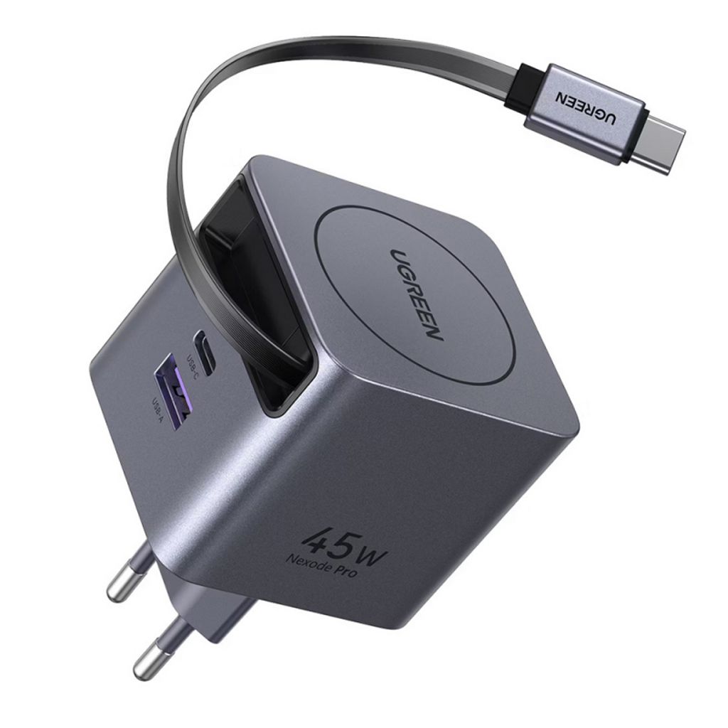 UGREEN Väggladdare X614 45W, 3A, USB-A/USB-C med USB-C-kabel - Grå