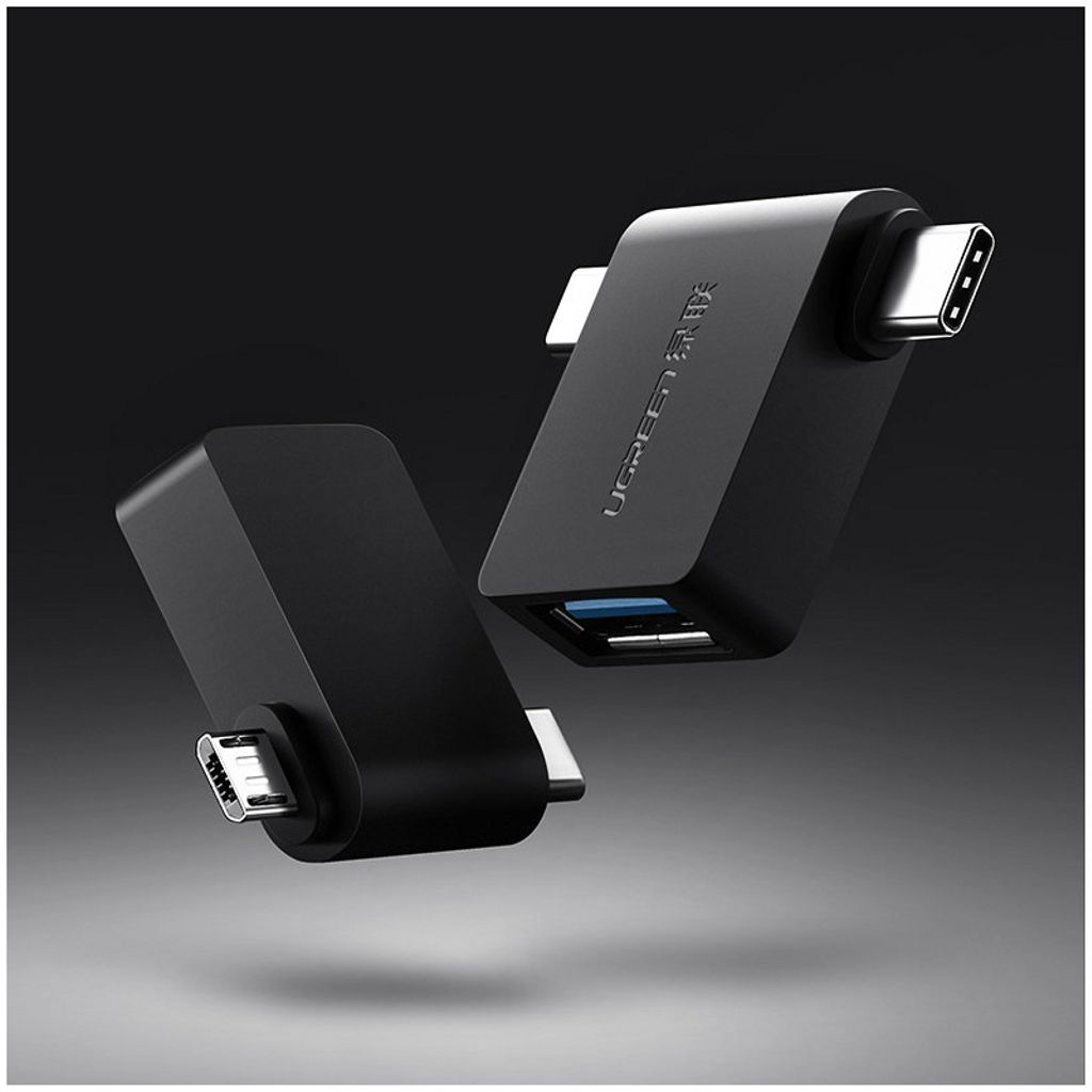 UGREEN U30453 MicroUSB / USB-C til USB-A OTG-adapter - svart