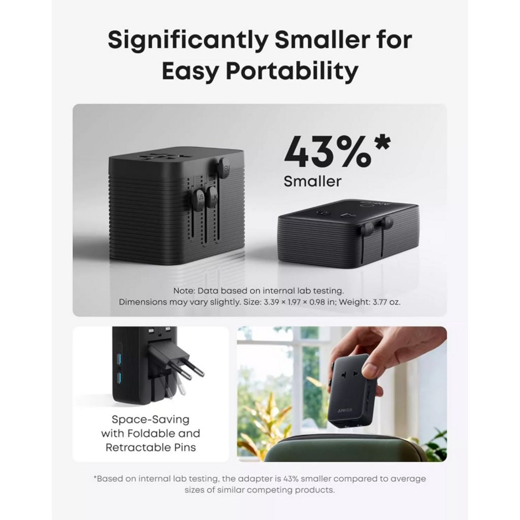 Anker Nano Travel reiseadapter 20W, 3A, 2 x USB-A og 2 x USB-C – svart