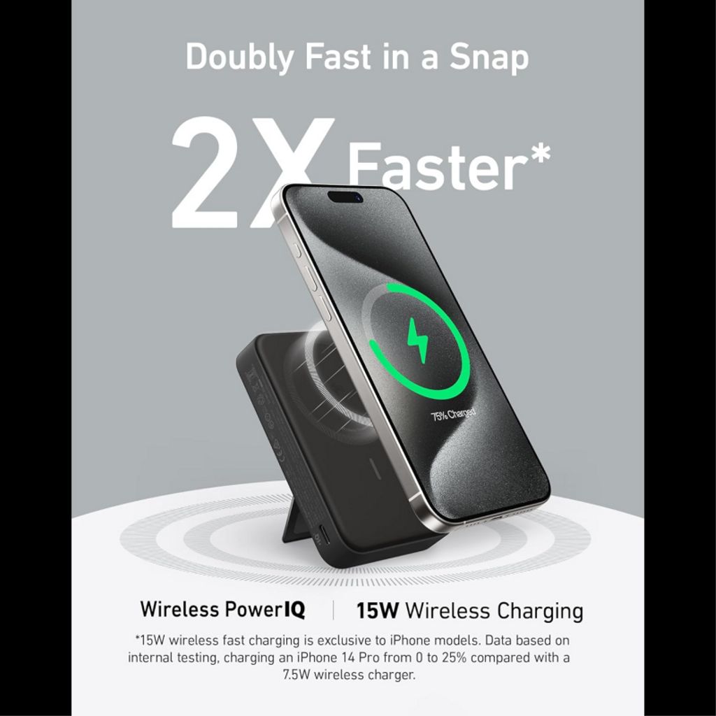 Anker MagGo Powerbank 10000mAh med trådlös laddning – Svart