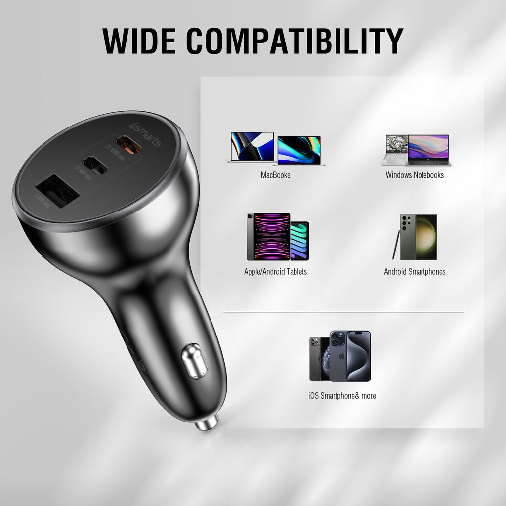 4Smarts VoltRoad Ultimate Biloplader 160W USB-C/USB-A - Sort