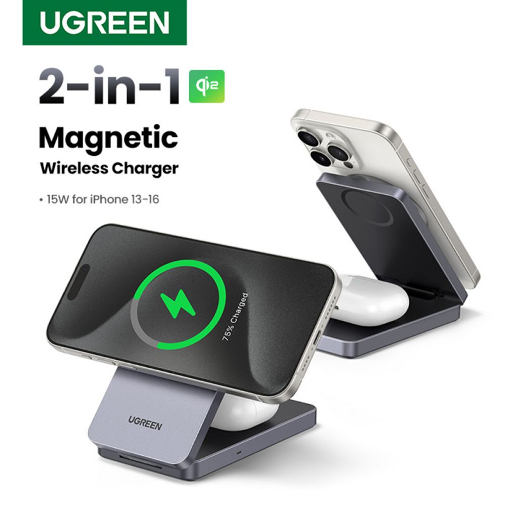 UGREEN W706 2-i-1 trådløs lader 20W – svart