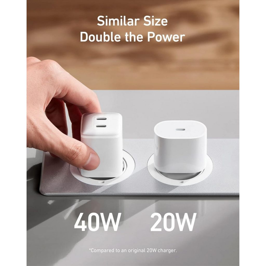 Anker 521 Nano Pro 40W seinälaturi – 2 x USB-C