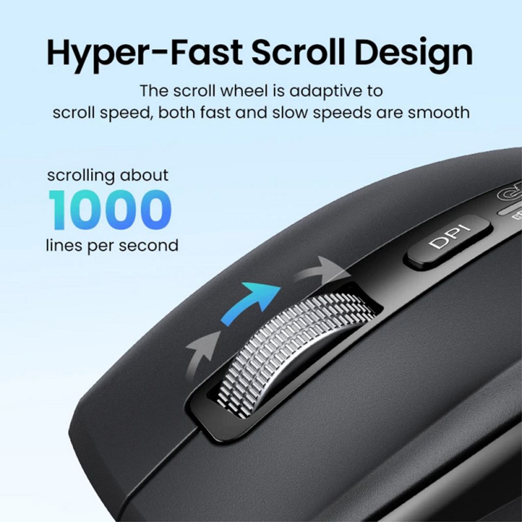 UGREEN M751 Trådløs Mus Bluetooth / Wi-Fi 5000 DPI - Sort
