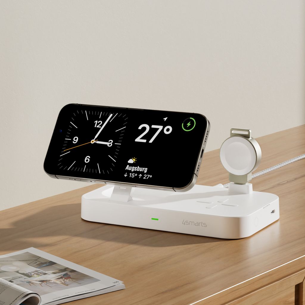4smarts Qi2 Ladestasjon Trident for Smarttelefon / Apple Watch - Hvit