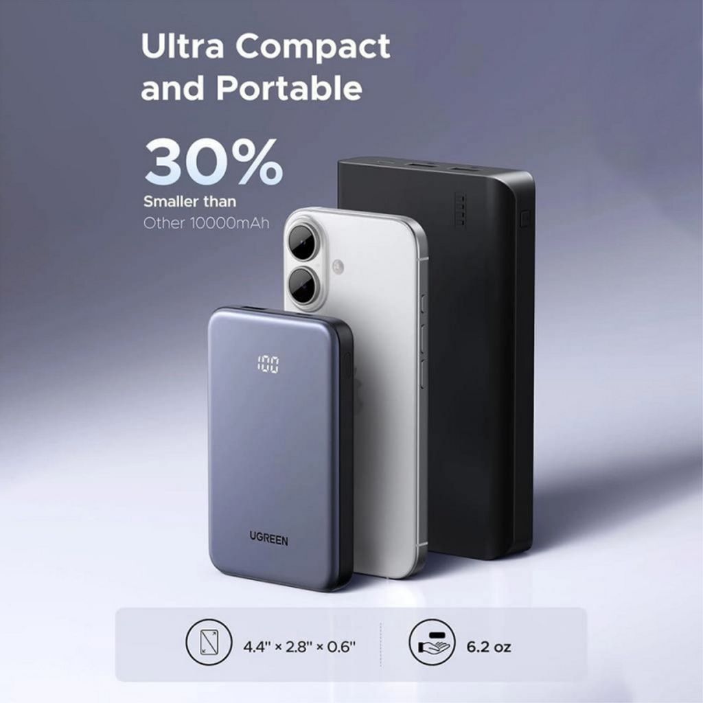 UGREEN 75131B powerbank 10000mAh, QC/PD – grå