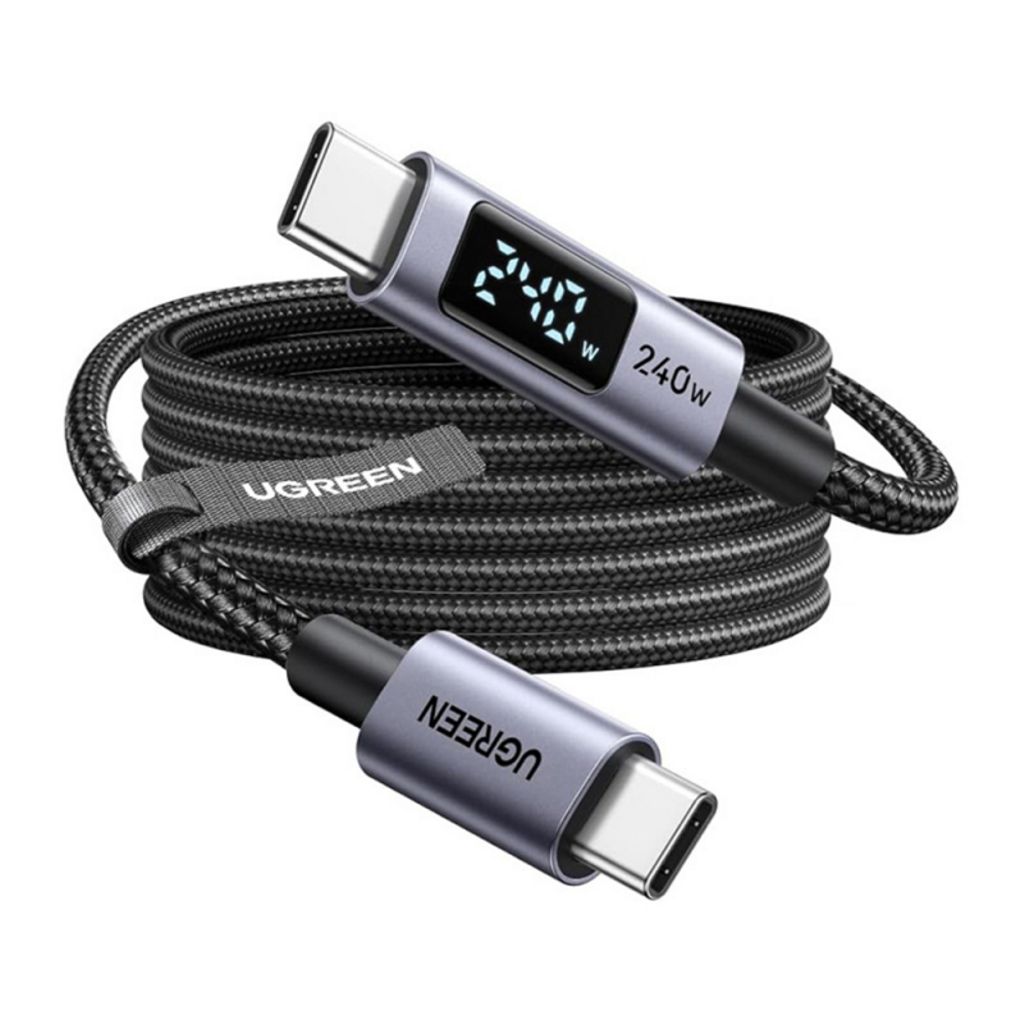 UGREEN 65866 USB-C till USB-C-kabel med Display, 240W – Grå