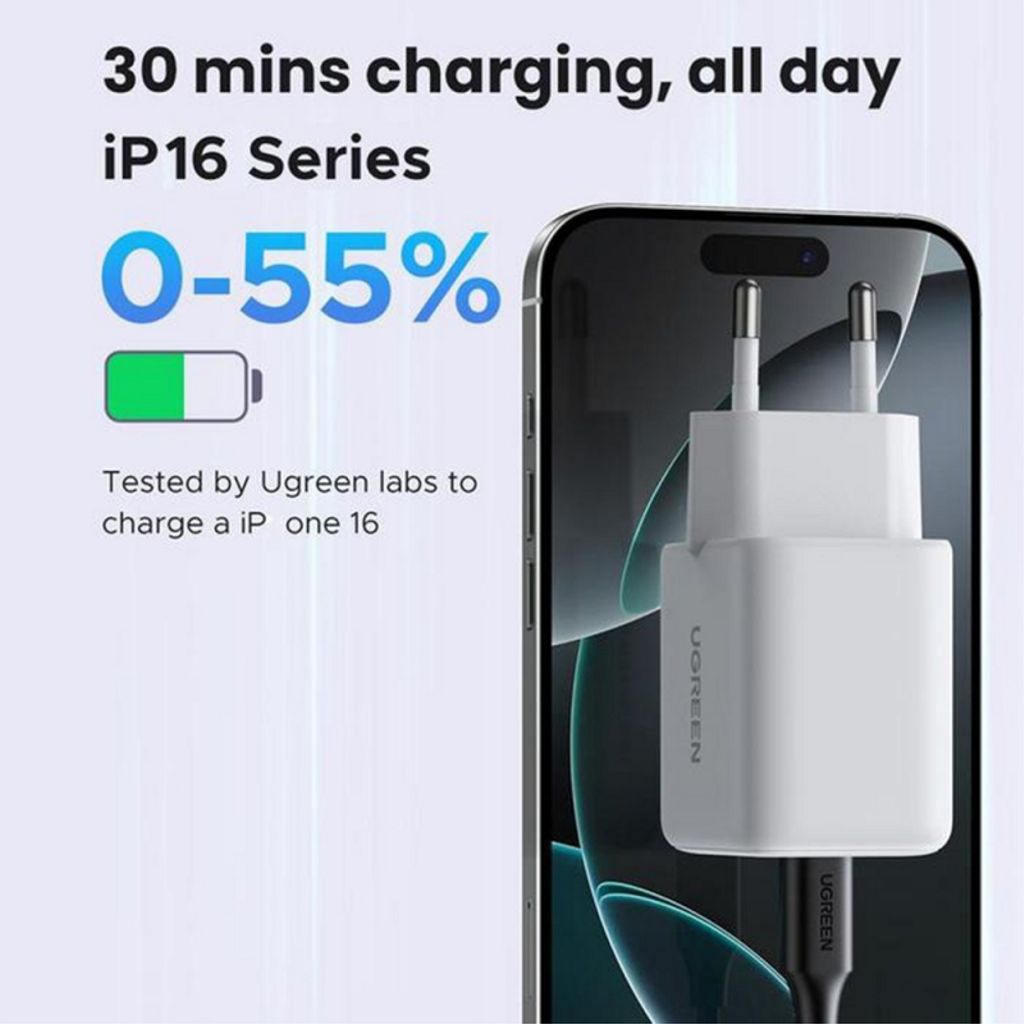 UGREEN Seinälaturi X516 30W, 3A, USB-A/USB-C - Valkoinen