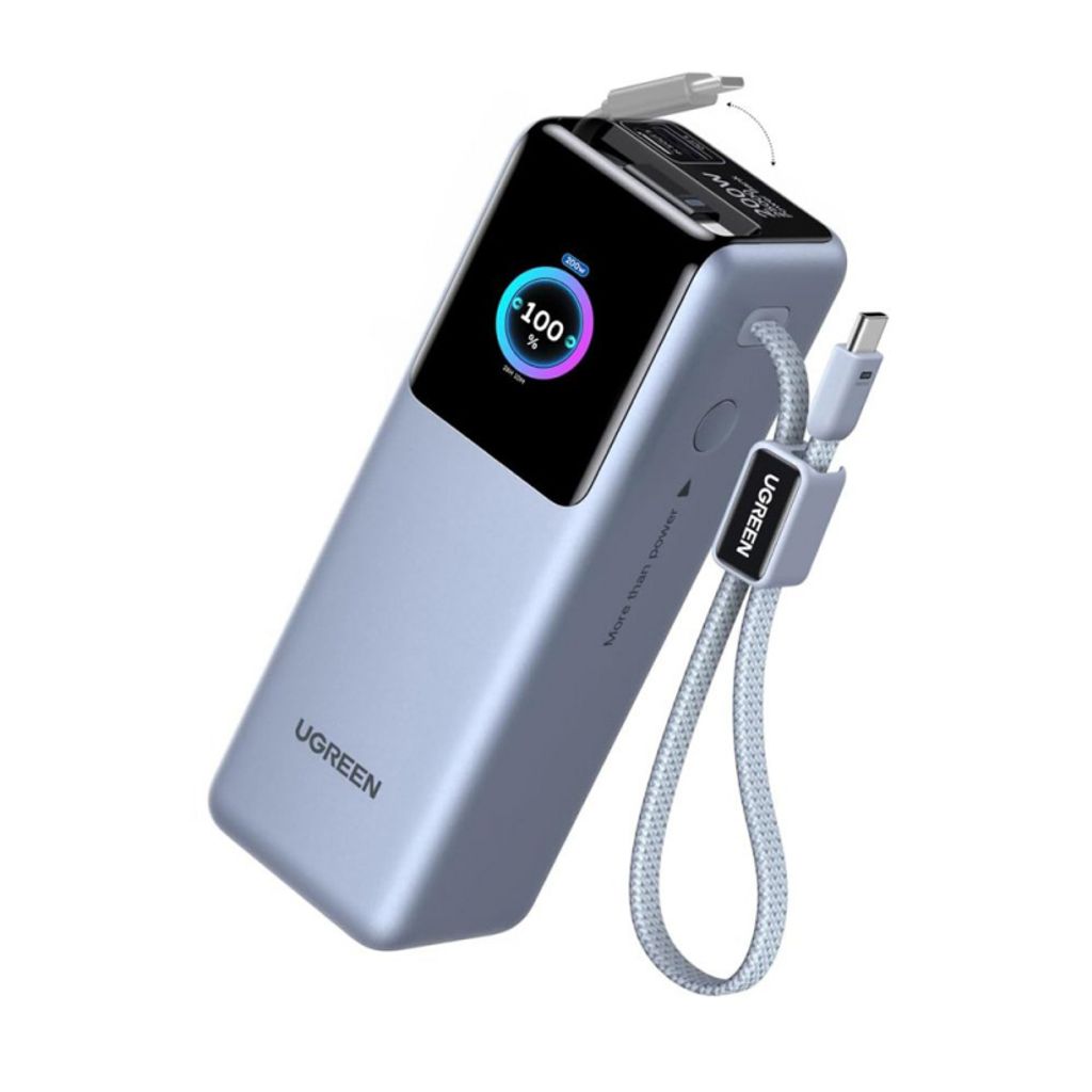 Ugreen PB728 powerbank 25000mAh 200W QC/PD met USB-C-kabel - grijs