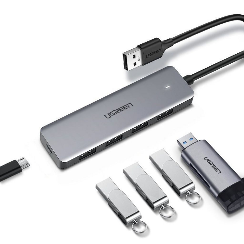 UGREEN CM219 USB-A-keskitin 4x USB-A 3.0 / 1x USB-C -liitännälle - Harmaa