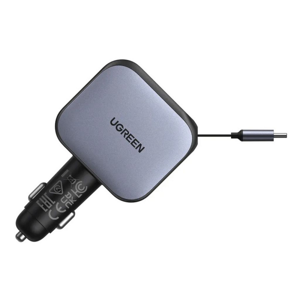 Ugreen Nexode billaddare 145W, USB-C/USB-A med utdragbar USB-C kabel – svart