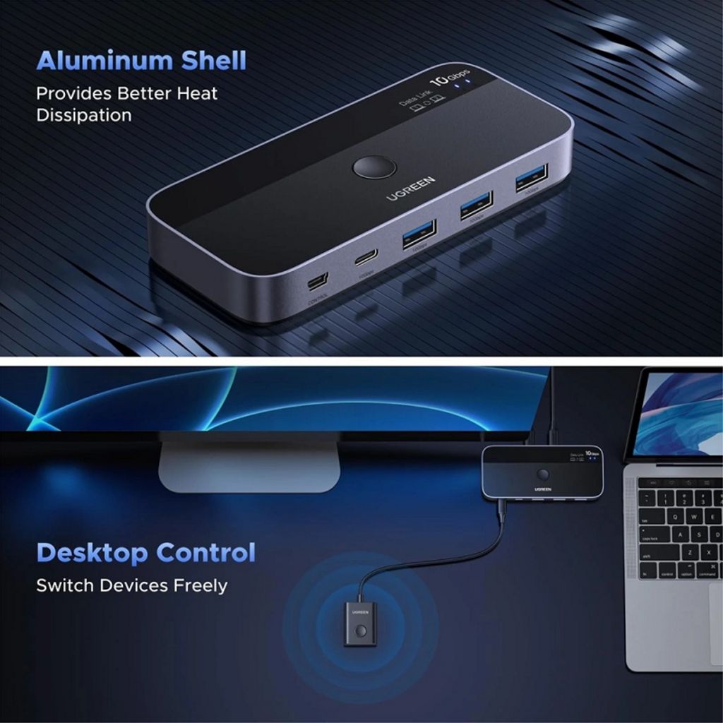 UGREEN CM691 USB-kytkin 3x USB-A 3.2 / 1x USB-C / 1x miniUSB - musta
